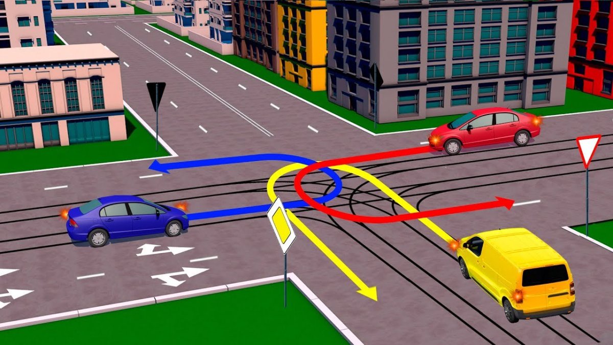 Проезд перекрёстка с трамвайными путями