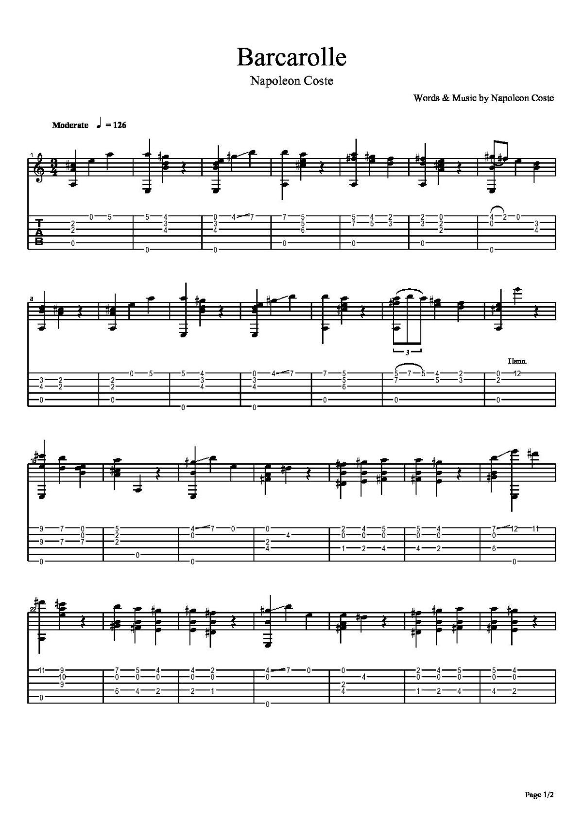 Наполеон Кост Баркарола Ноты