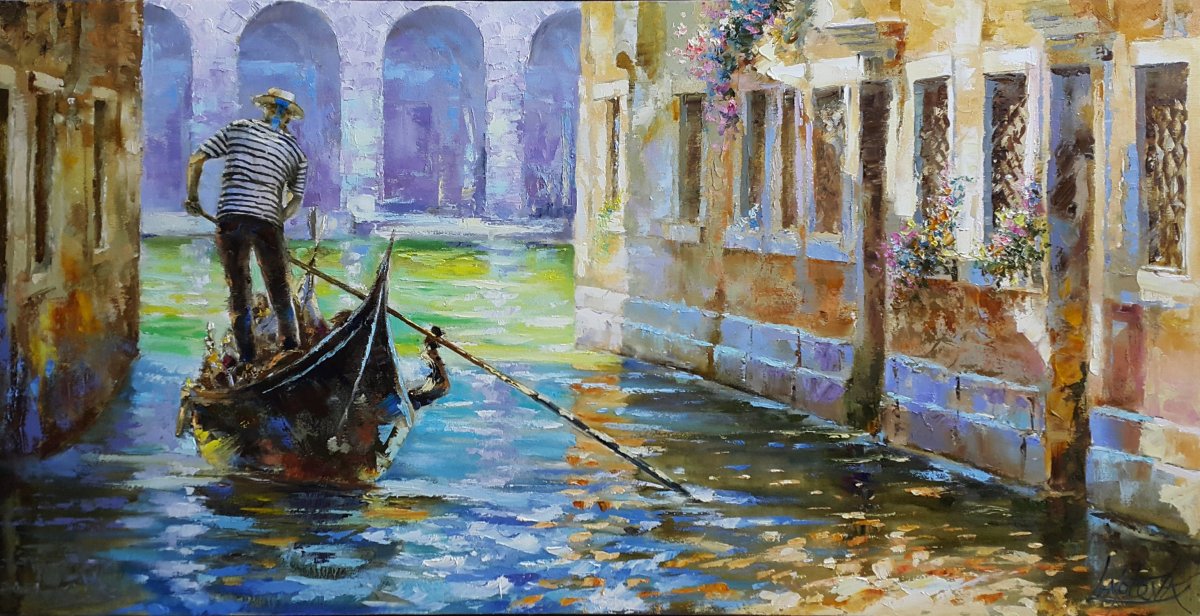 Картина гондольер в Венеции
