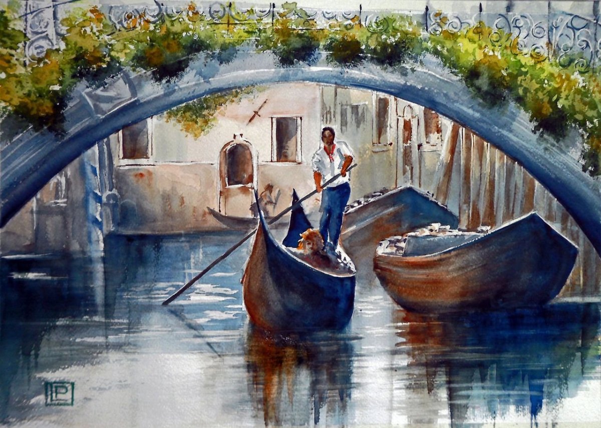 Венеция гондолы акварель