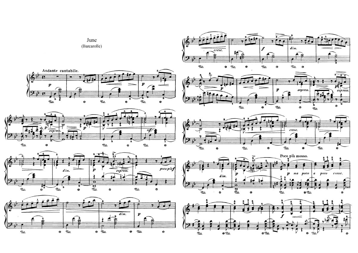 Чайковский июнь Ноты для фортепиано