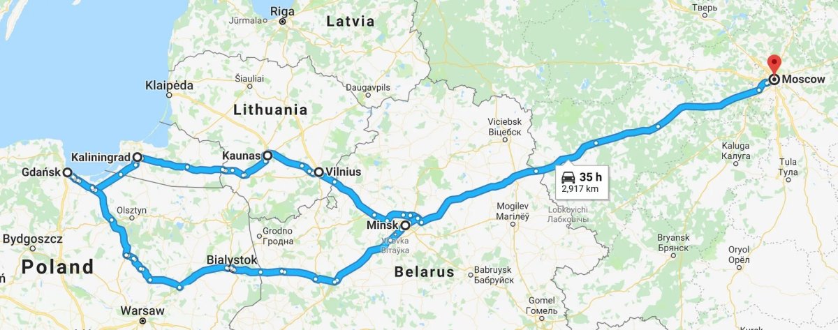 Маршрут поезда Москва Калининград