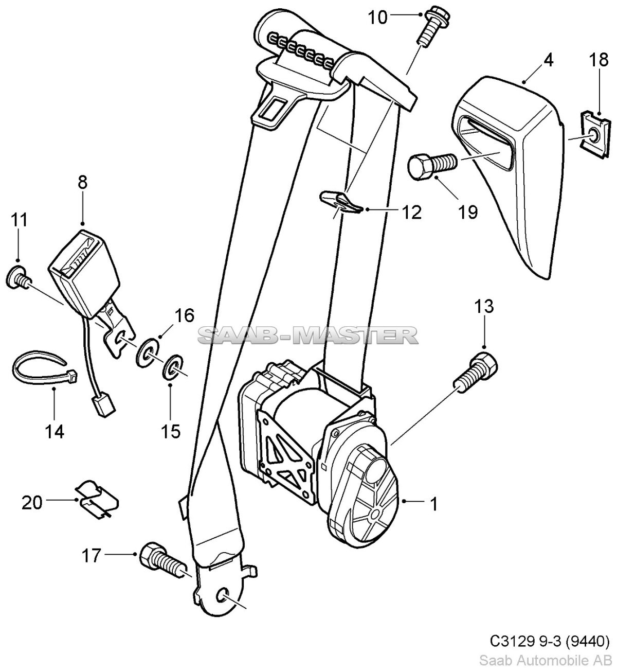 Схема катушки ремня безопасности