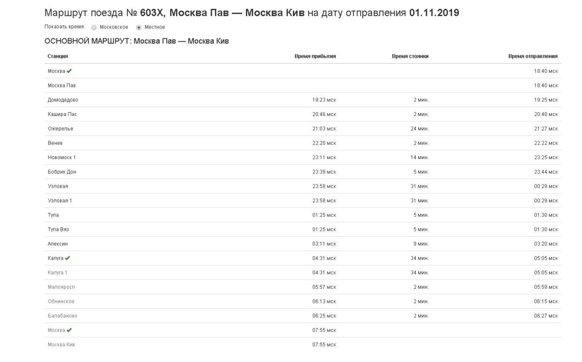 Маршрут поезда Москва