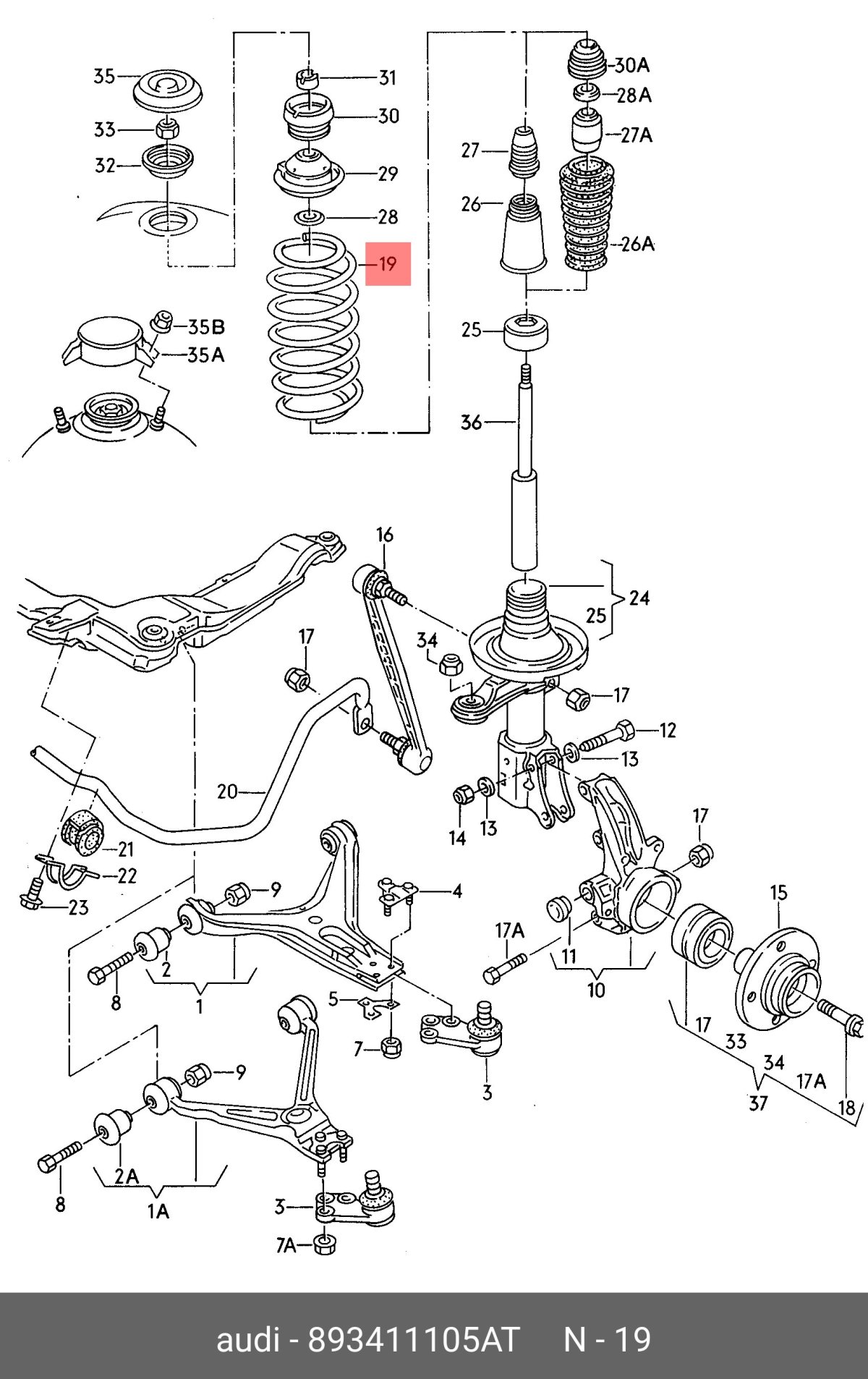 Схема передней подвески Ауди 80 б4 2л