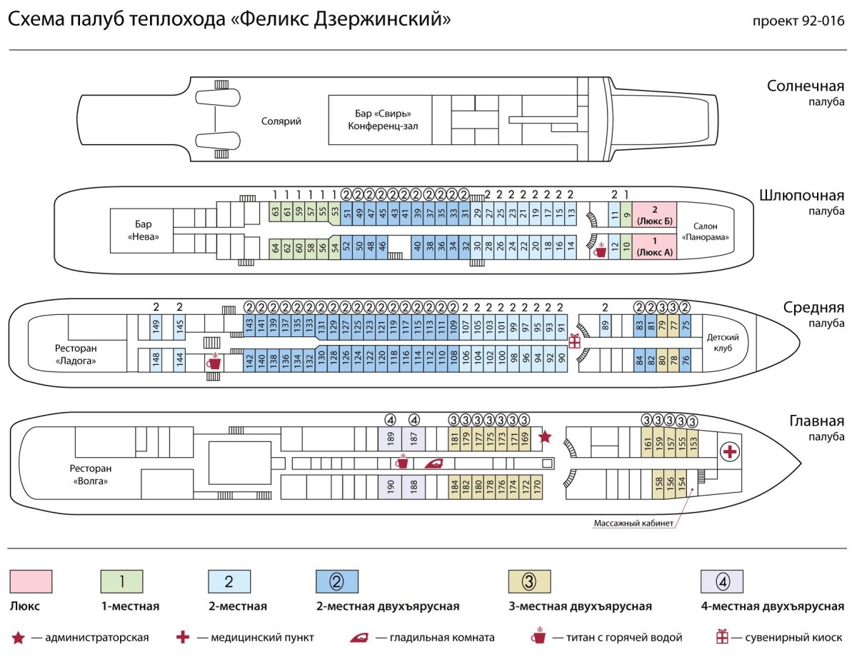 Теплоход Михаил Фрунзе расположение кают
