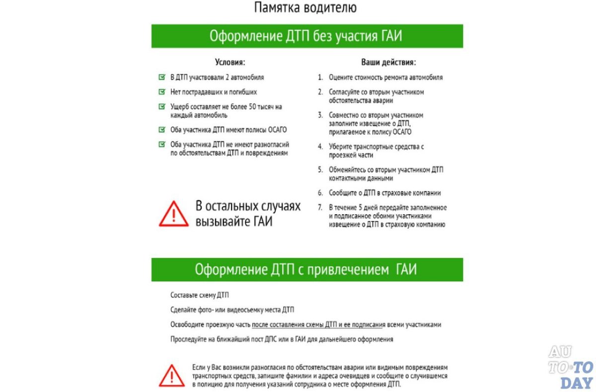 Памятка при ДТП