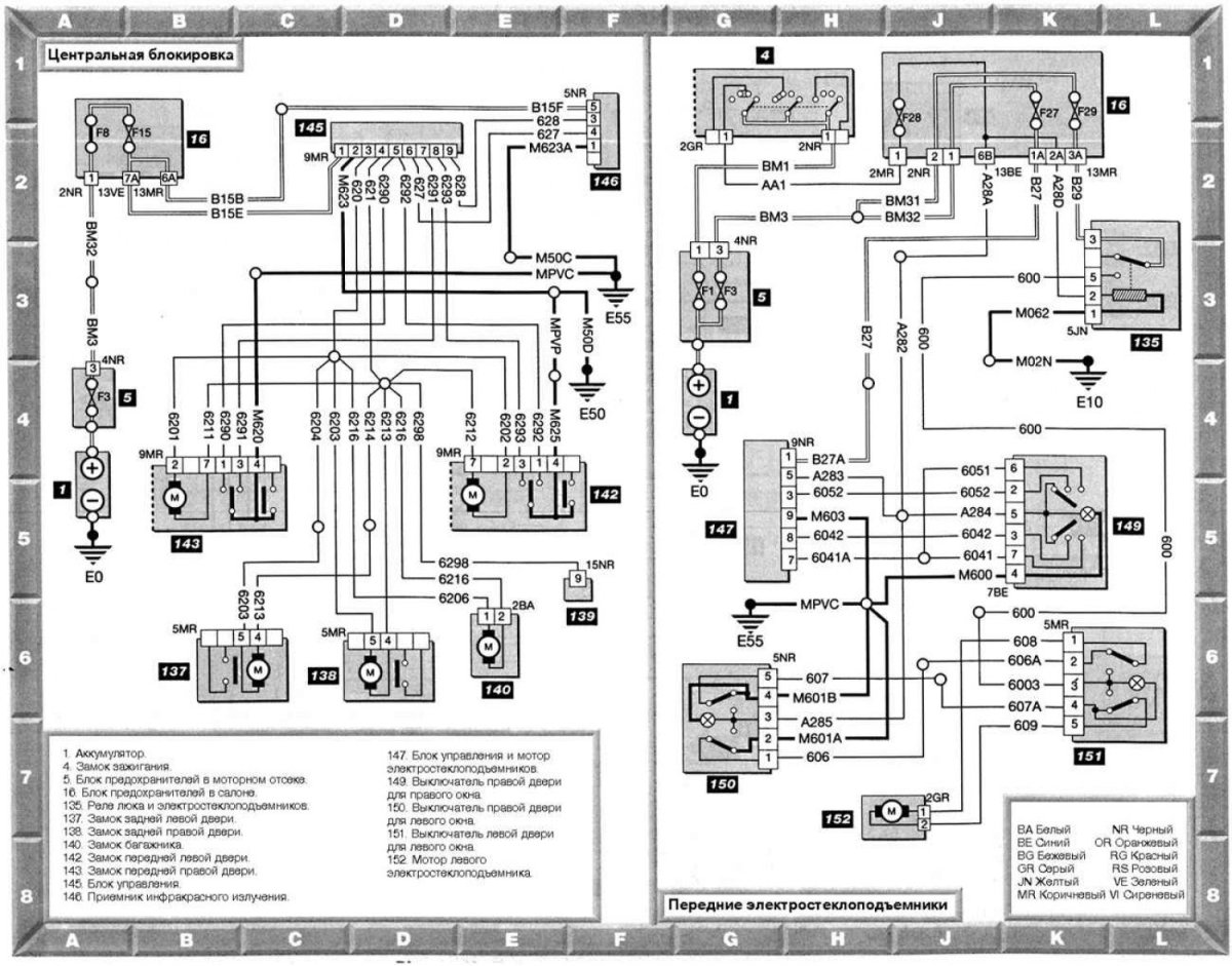 Схема стеклоподъемников Пежо 406