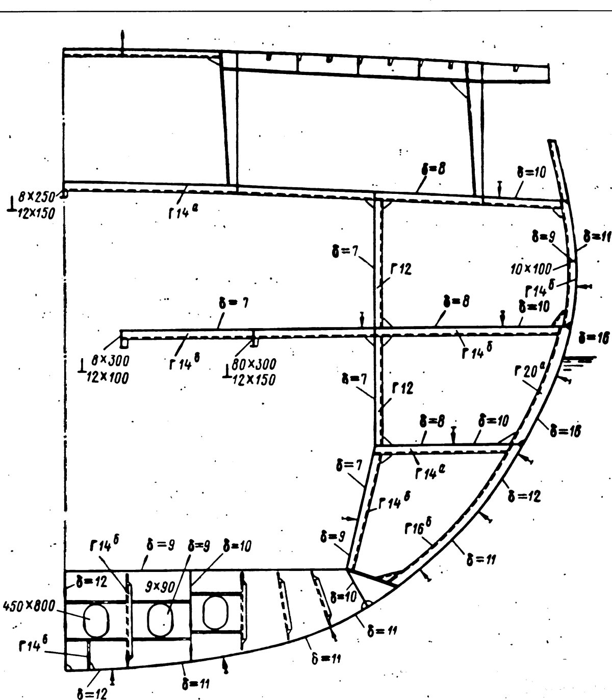 Чертеж Мидель шпангоута танкера