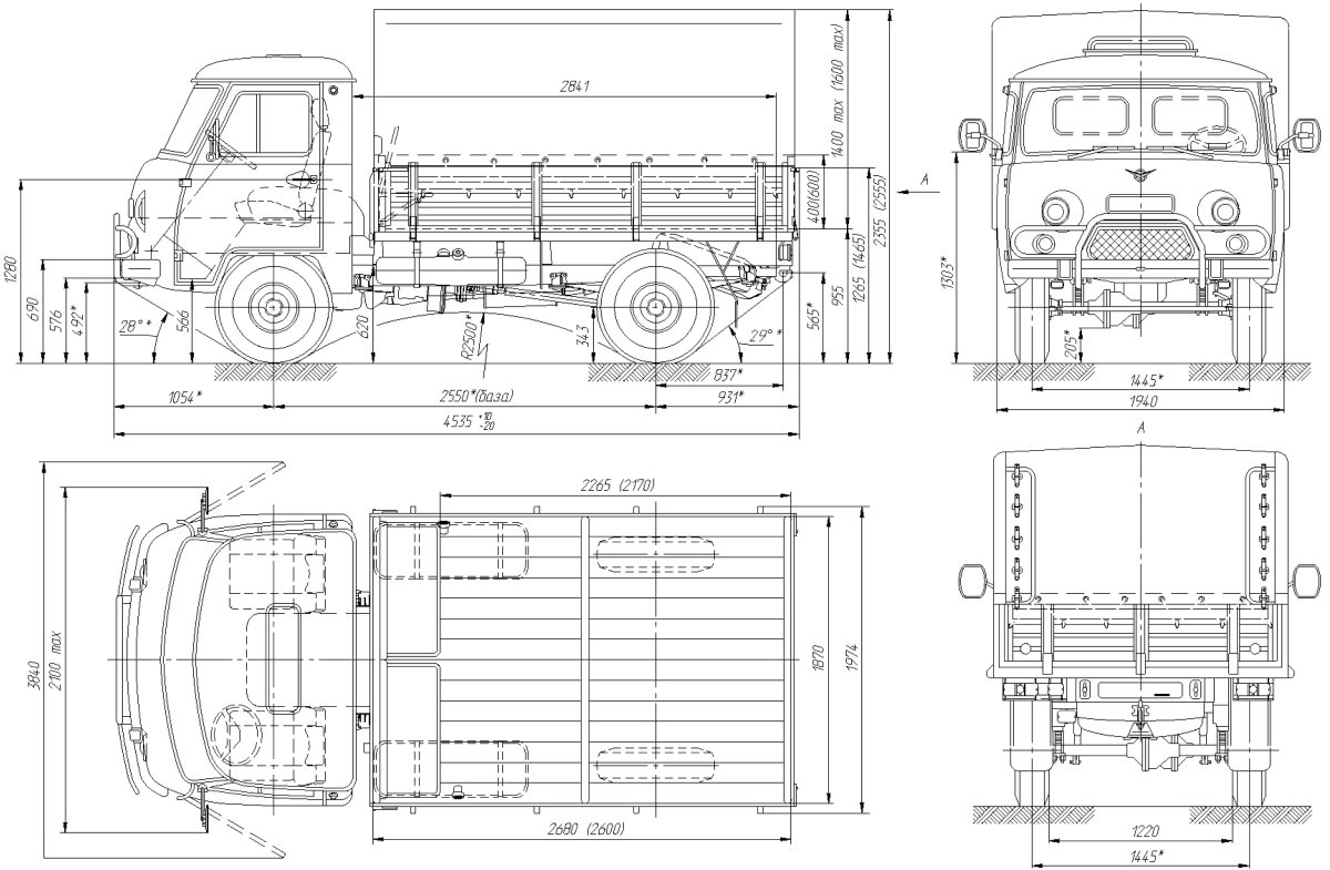 Габариты УАЗ 3303 бортовой