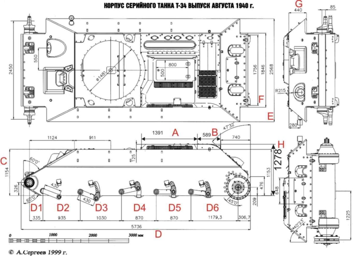 Чертеж корпуса танка т-34-85 с размерами