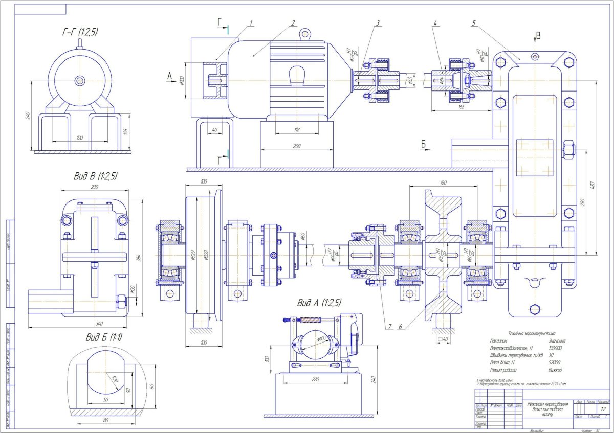 Механизм передвижения тележки козлового крана