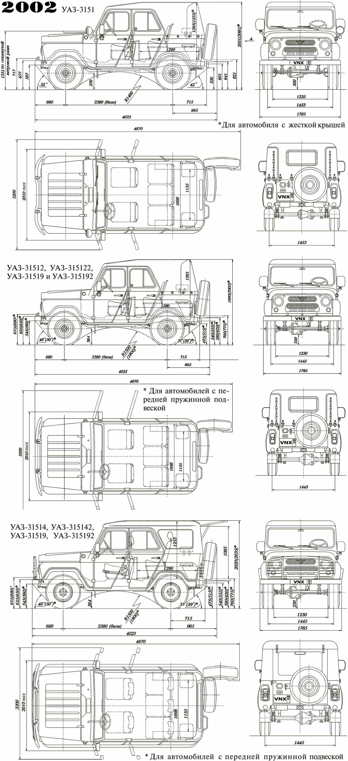 Габариты автомобиля УАЗ 31512