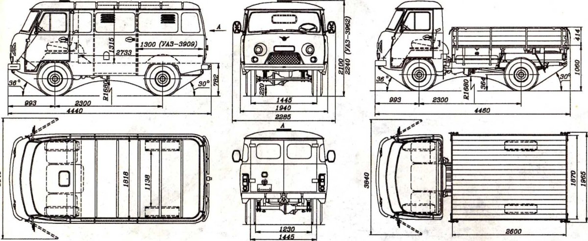 УАЗ 452 габариты кузова