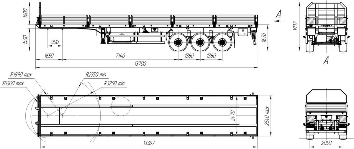 Габариты прицепа МАЗ 93866