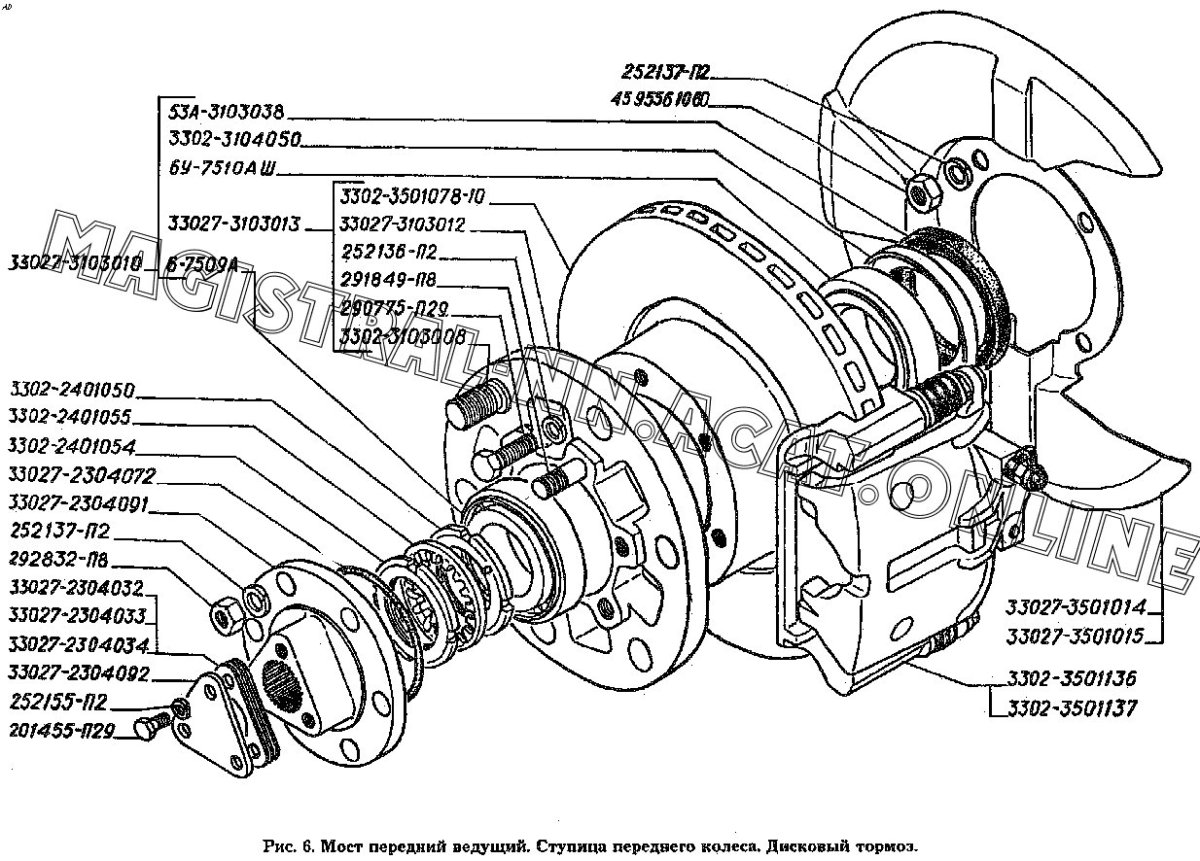 Ступица переднего колеса Газель 3302 схема