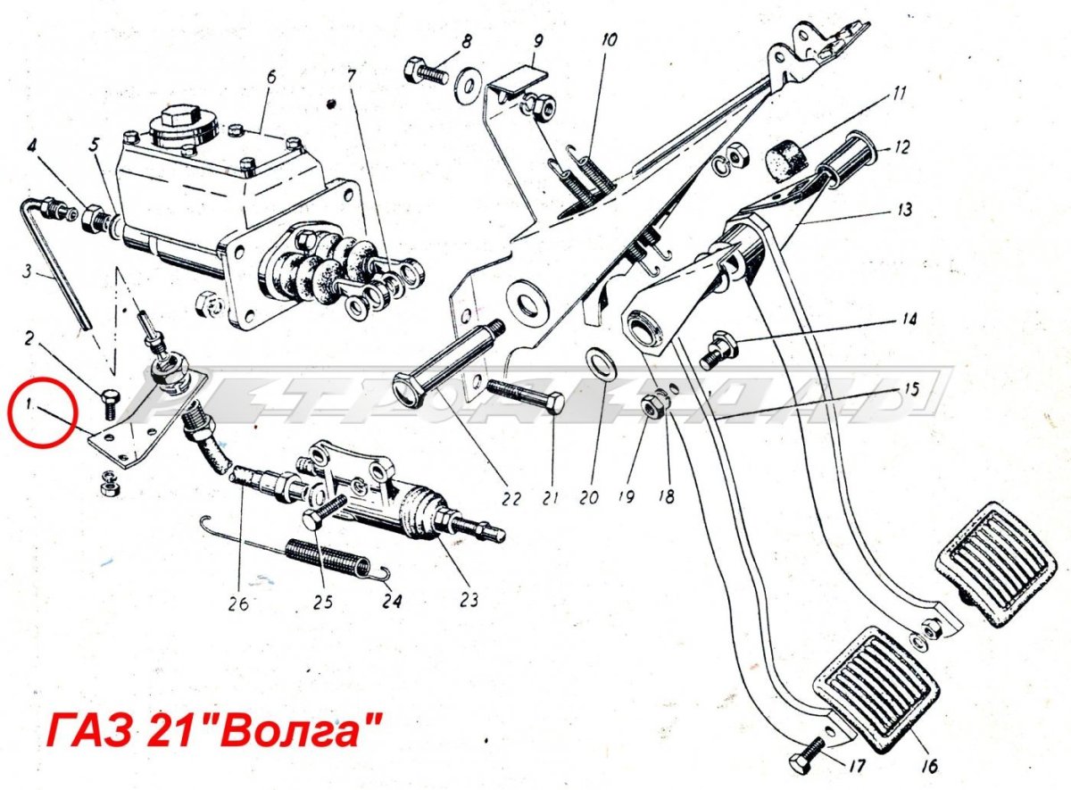 Привод акселератора ГАЗ 21