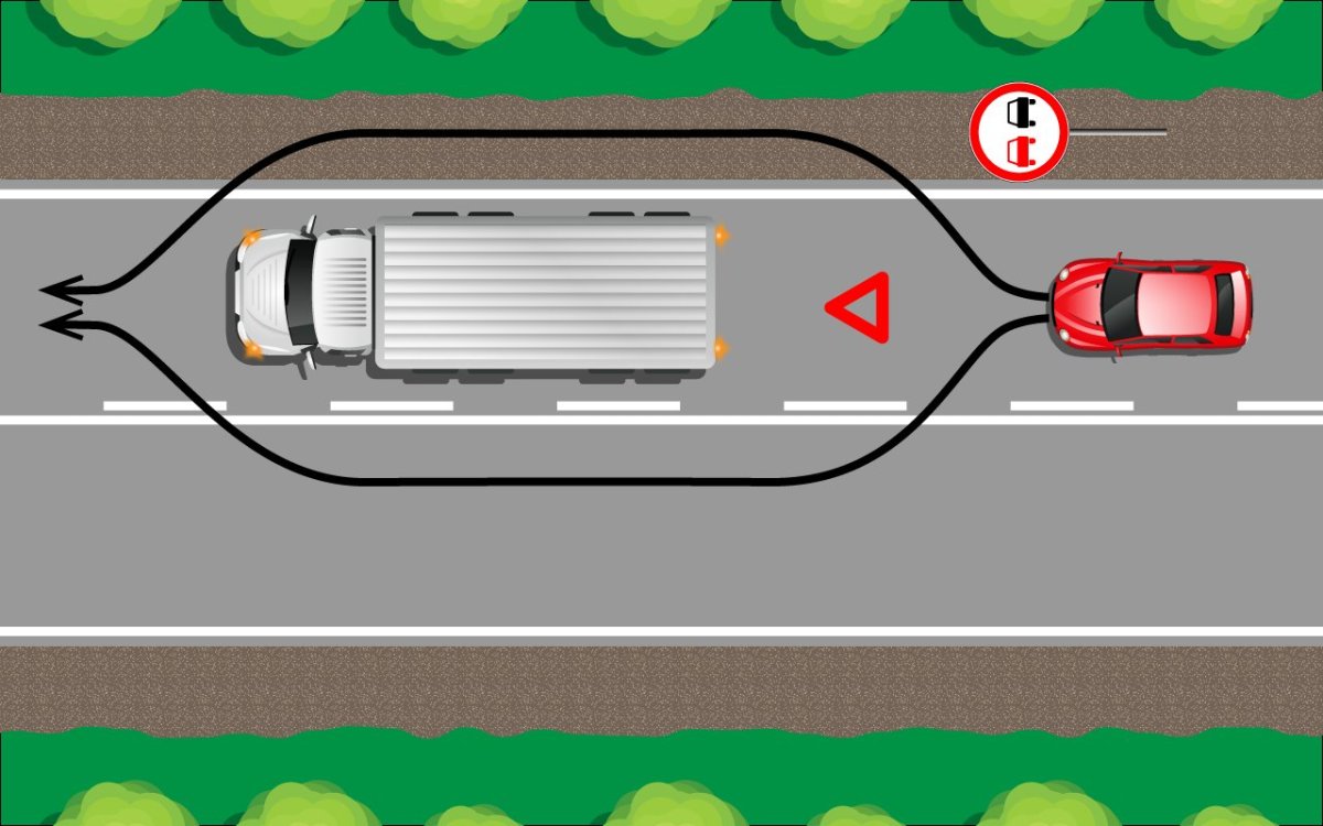 Выезд на полосу встречного движения при объезде препятствия