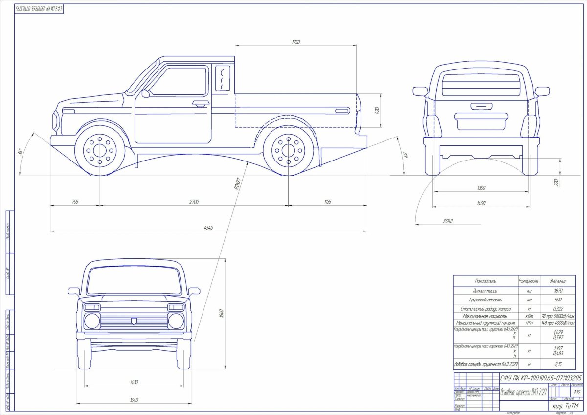 Нива пикап 2329 габариты