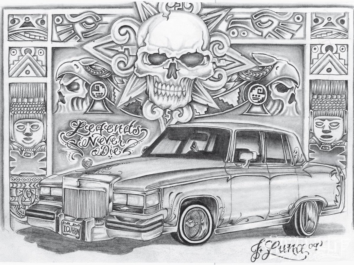 Кадиллак эскиз тату Чикано