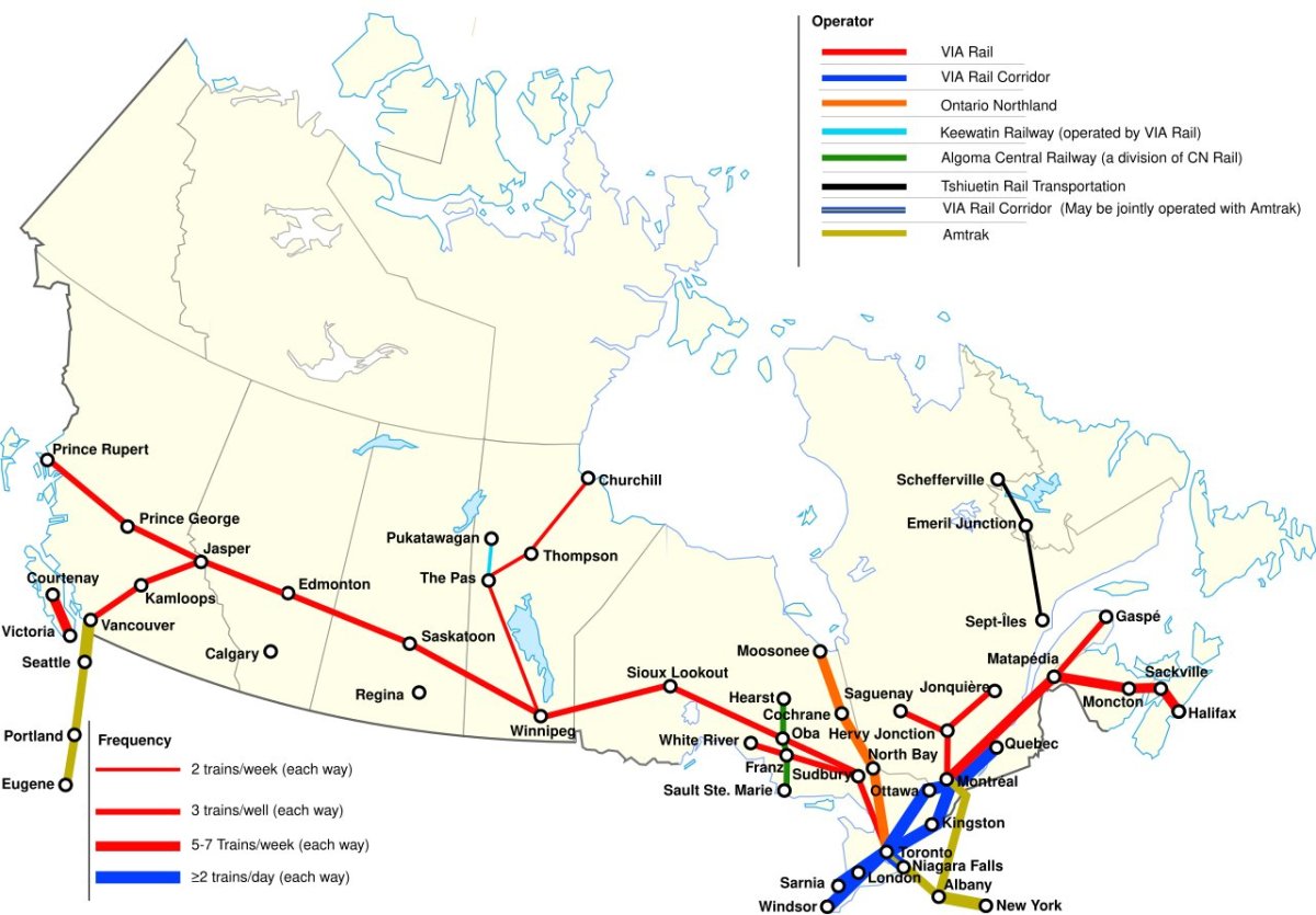 Железные дороги Канады карта