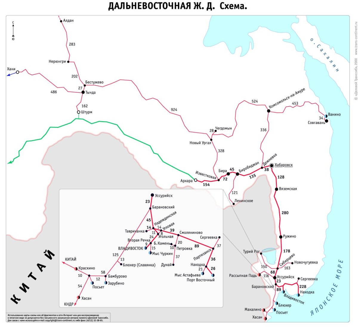 Карта схема Дальневосточной железной дороги