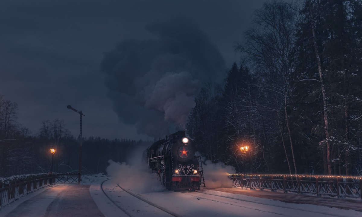 Железная дорога ночь зима