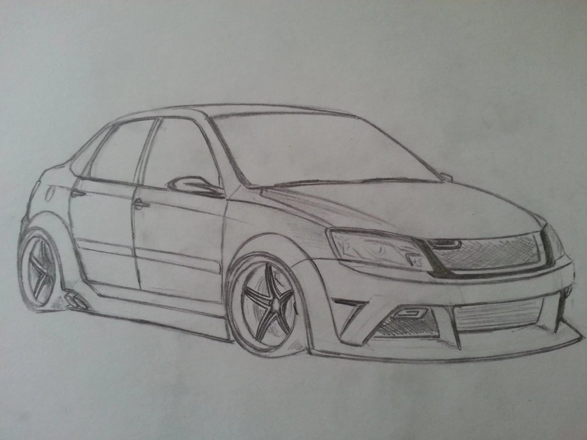 Лада Гранта карандашом легко сбоку