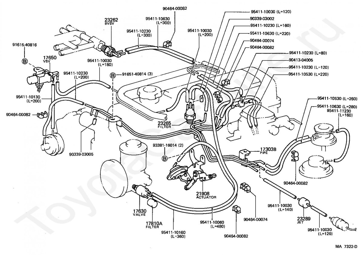 Toyota 2l вакуумные трубки