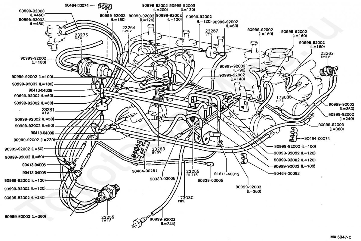 Тойота двигатель 3е вакуумные трубки