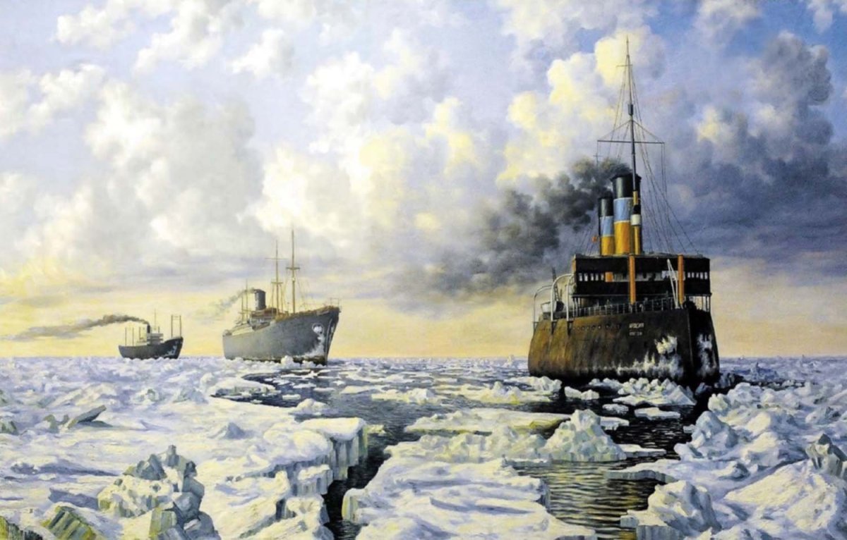 Картина ледокол Красин во льдах