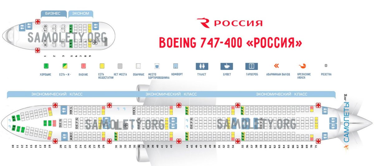 Расположение кресел в Боинге 747 400 Россия