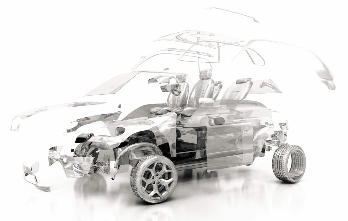 Прозрачный автомобиль с деталями