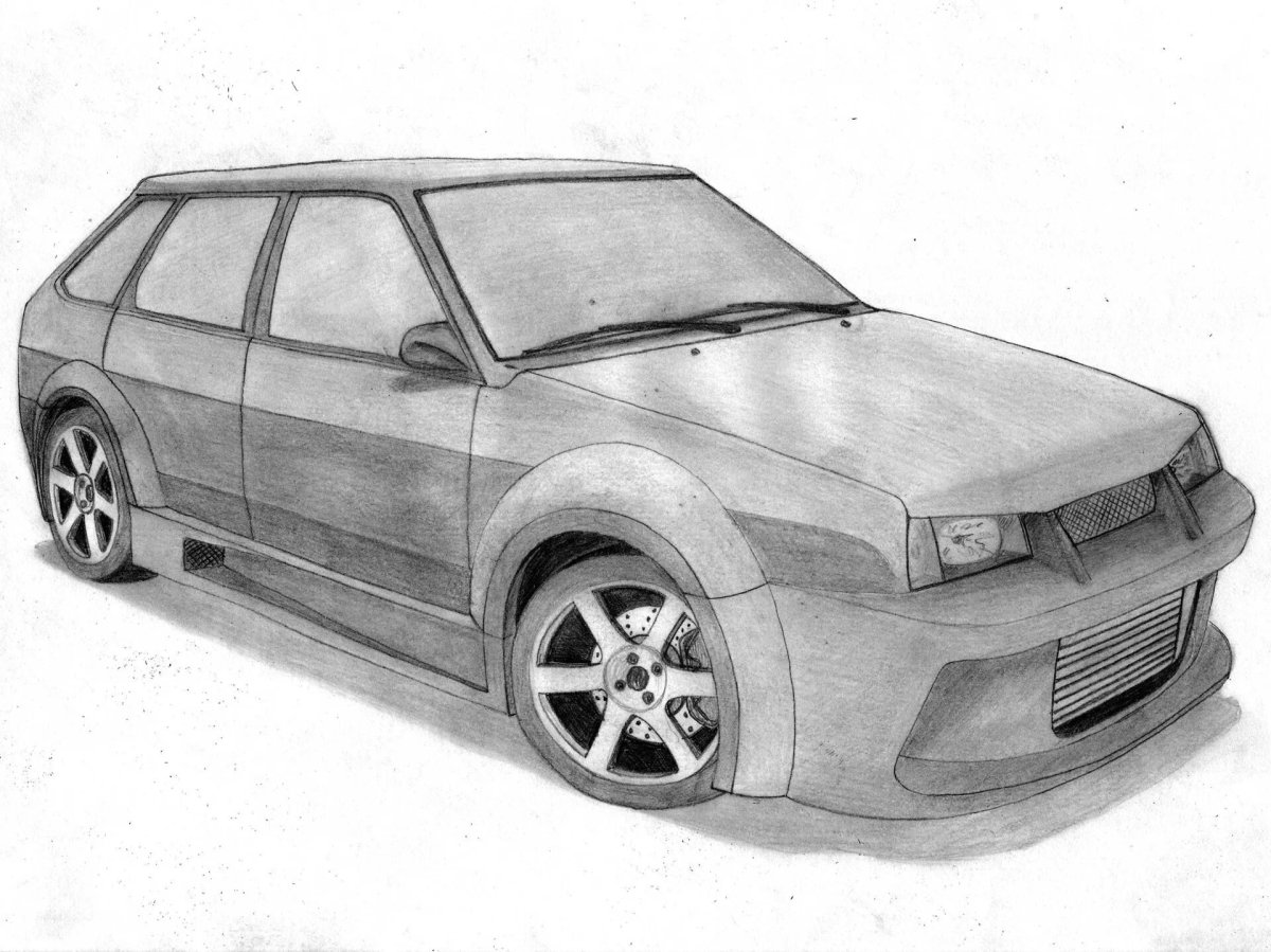 ВАЗ 2108 нарисовать карандашом сбоку