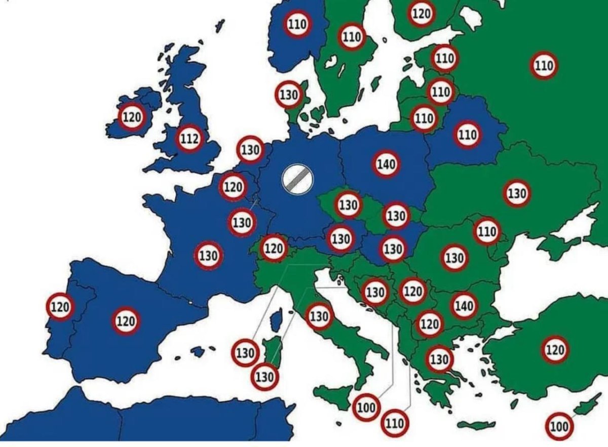 Максимальная разрешенная скорость в Европе