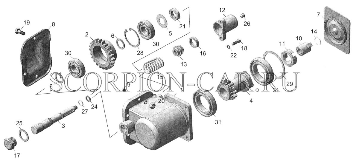 Схема коробки отбора мощности КАМАЗ 65115