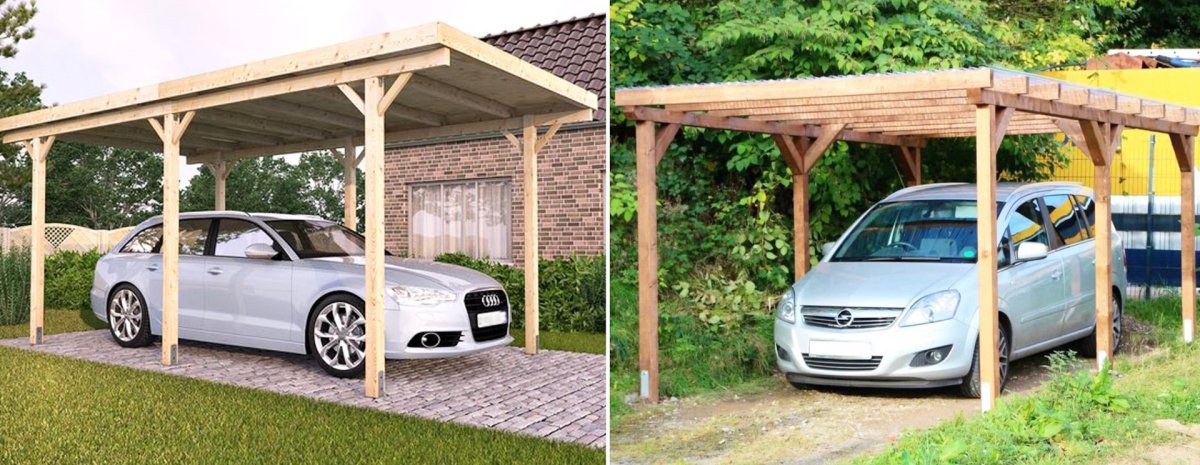 Деревянный навес для автомобиля
