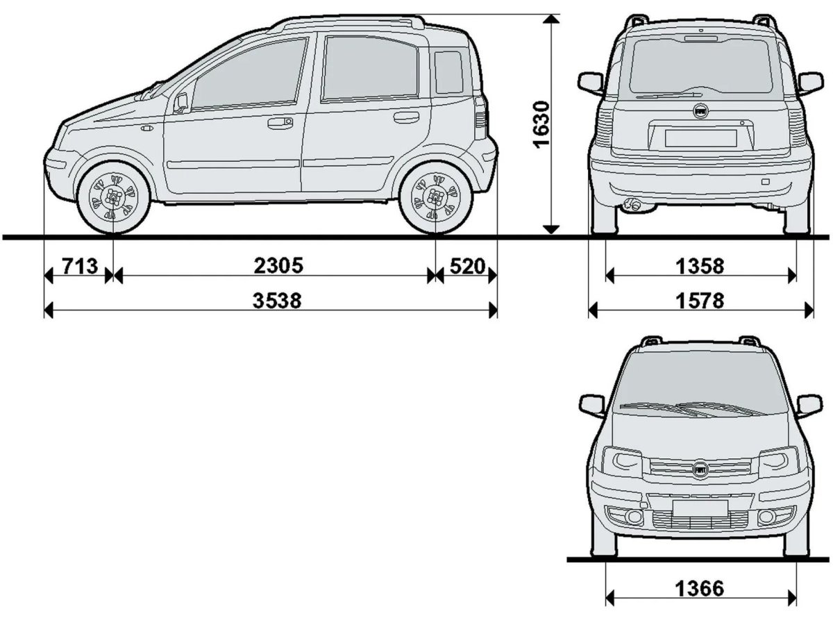 Fiat Panda, 2008 габариты
